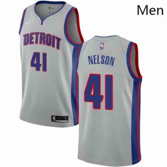 Mens Nike Detroit Pistons 41 Jameer Nelson Authentic Silver NBA Jersey Statement Edit